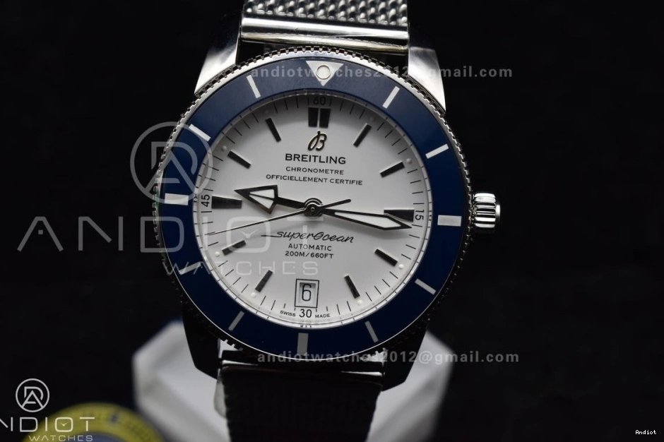 SS II White SuperOcean Blue Ceramic Bezel 42mm on SS Mesh A2824 Dial BLSF Bracelet Heritage 1115